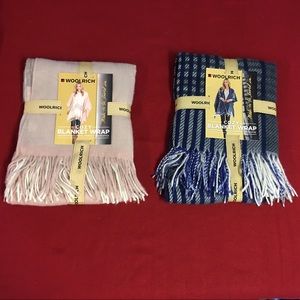 2 NWT Woolrich Fringed Cozy Blanket Wraps One Size